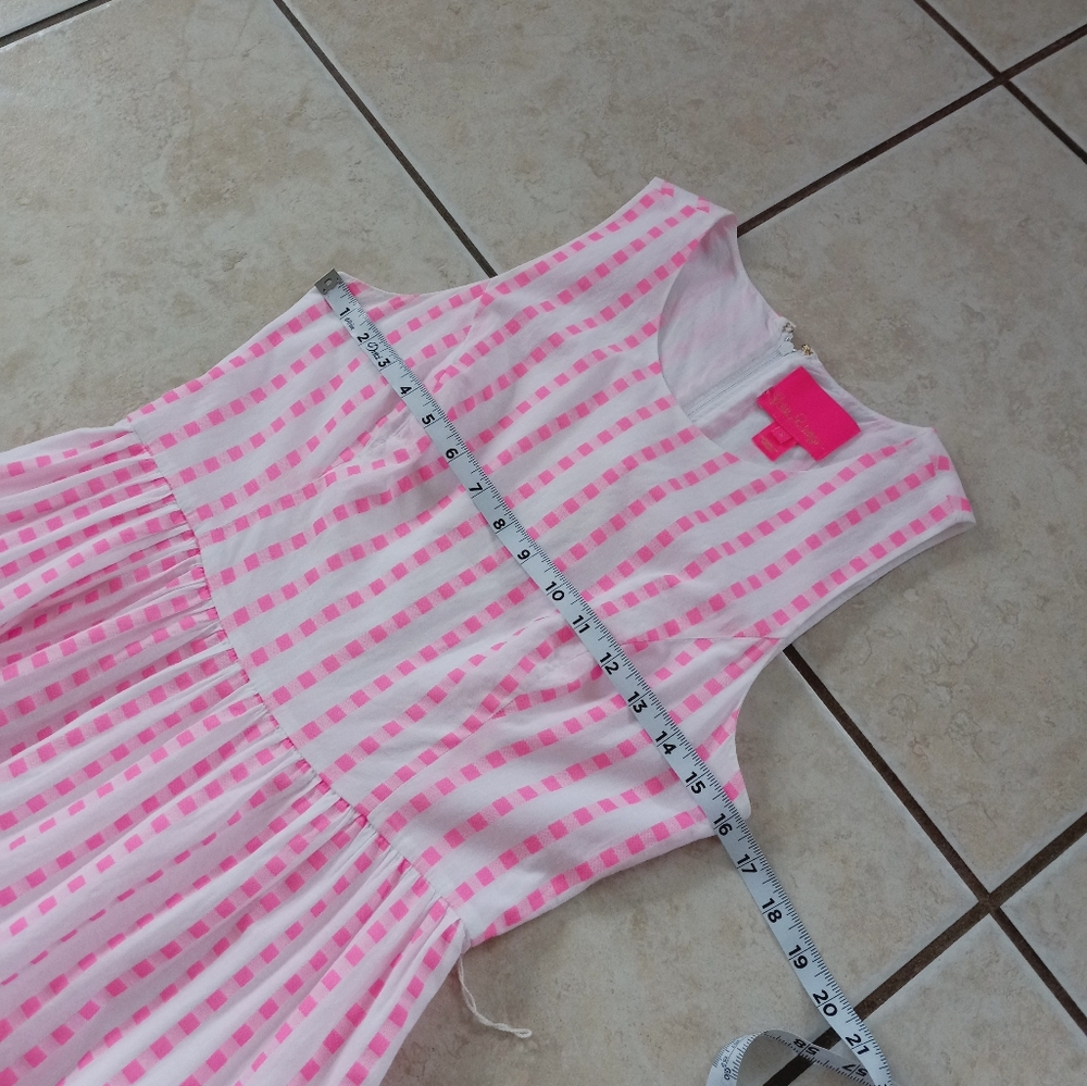 Lilly Pulitzer Maybella Tiered Midi Dress Pink Isle Gingham Lace Insert 6 - Picture 12 of 16